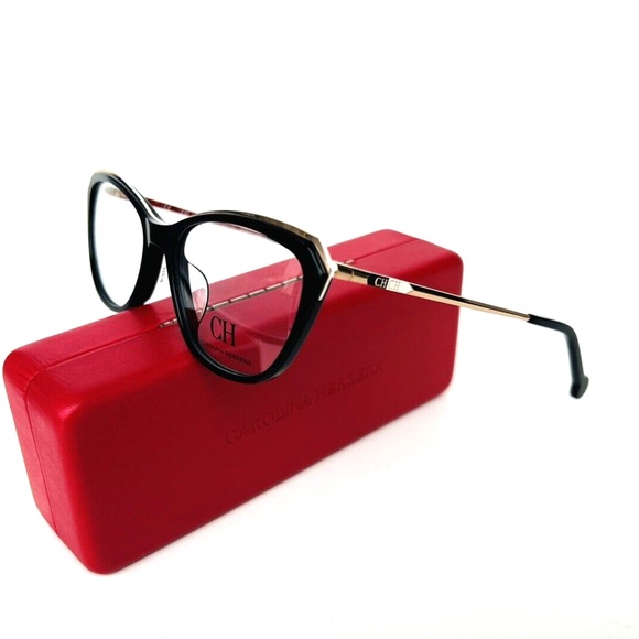 New CAROLINA HERRERA Frames Black Gold Acetate Eyeglasses VHE854K 700 53 16 135